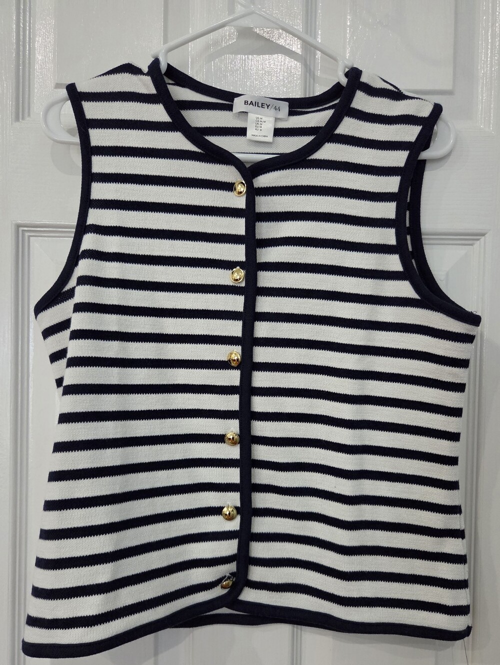 Bailey 44 Sweater Top Vest Navy Striped Sz M